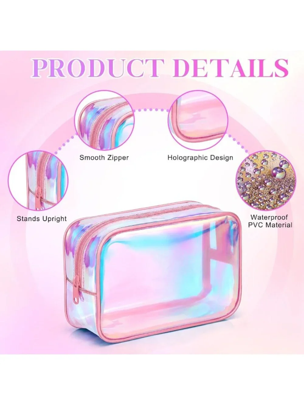 12 Pcs Iridescent Holographic Makeup Bags - Waterproof Travel Cosmetic Pouches